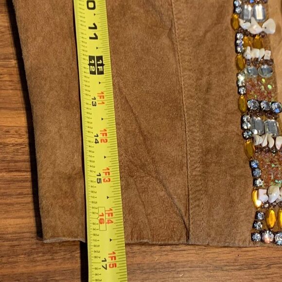 Vest, real suede, beads, sequins, shells, lined, EUC, European sz 40, Amer sz 8 - Picture 12 of 16